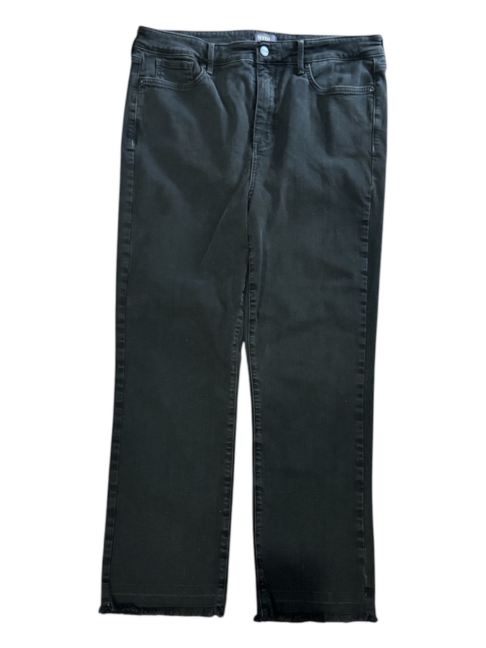 NYDJ Marilyn Straight Leg Jeans Black Frayed Hem Size 16